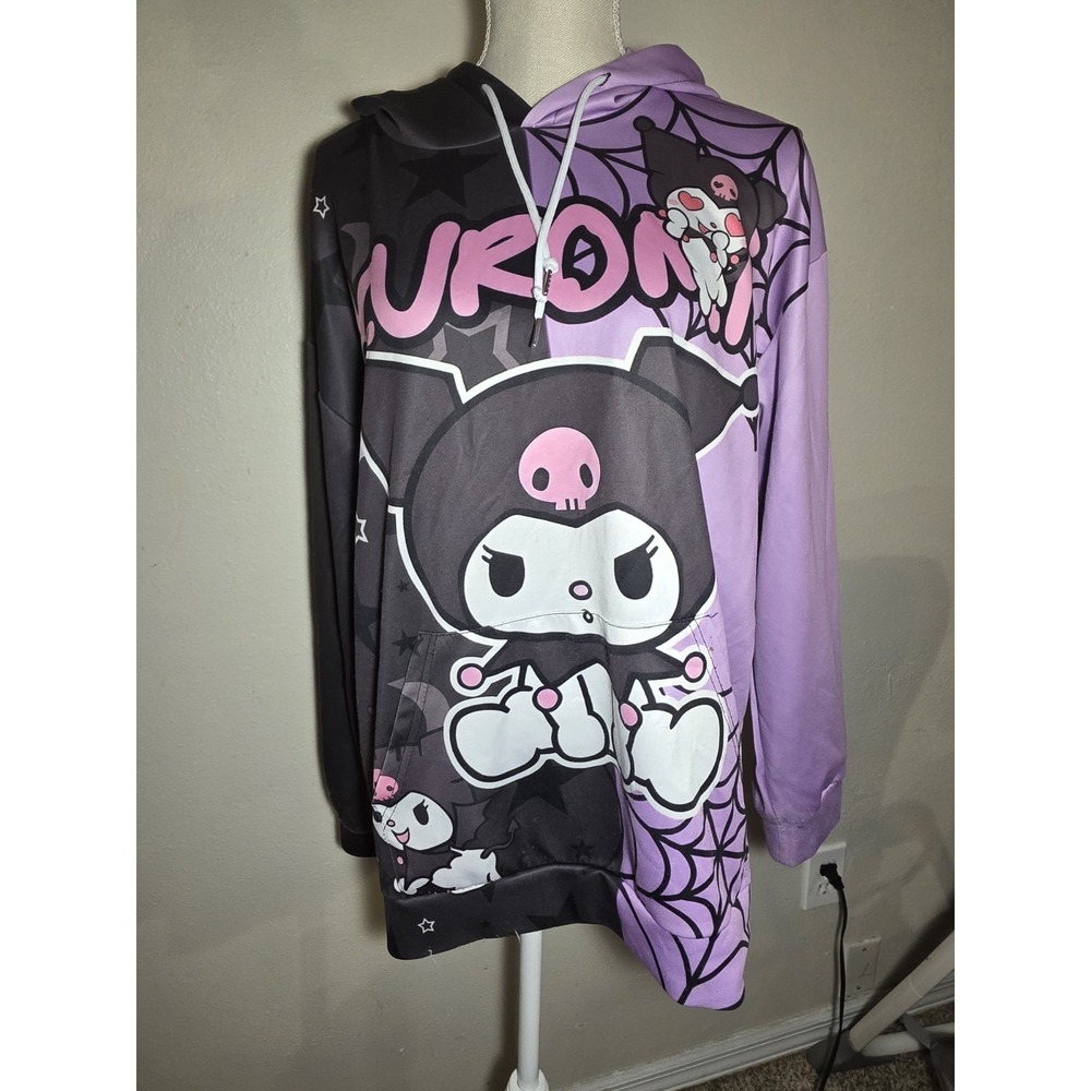 Kuromi Hoodie XL Sanrio Graphic Oversized Purple Black Anime Goth Kawaii